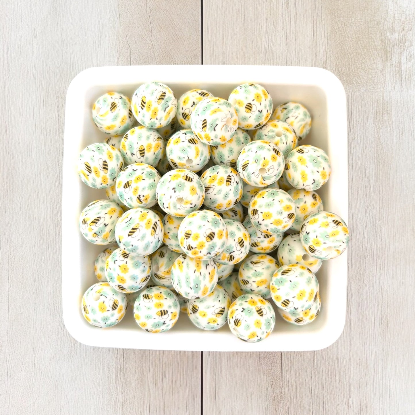 15mm Bee Spring Printed Silicone Bead (5 pack)