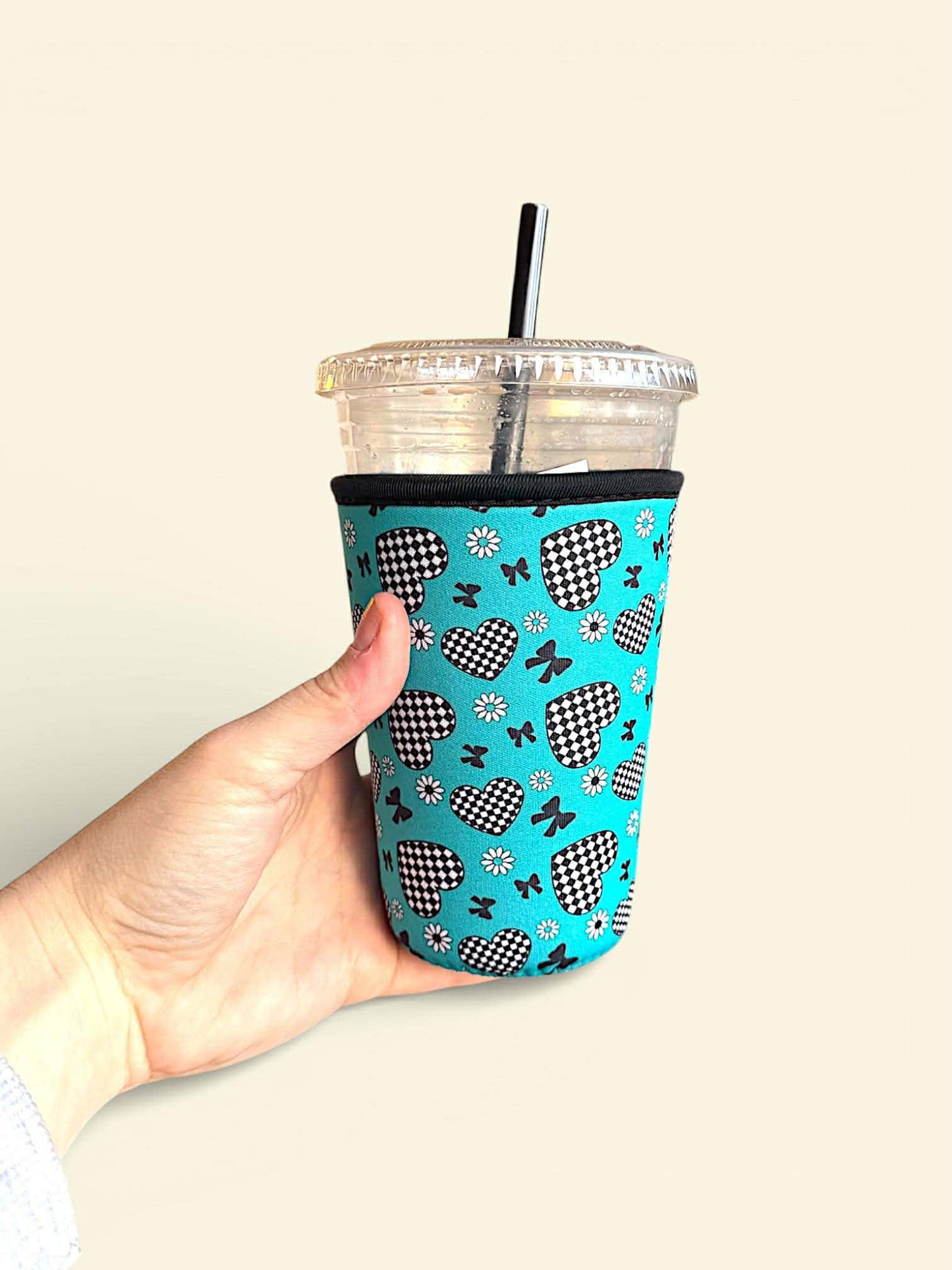 Checkered Hearts and Bows Coffee/Drink Sleeves