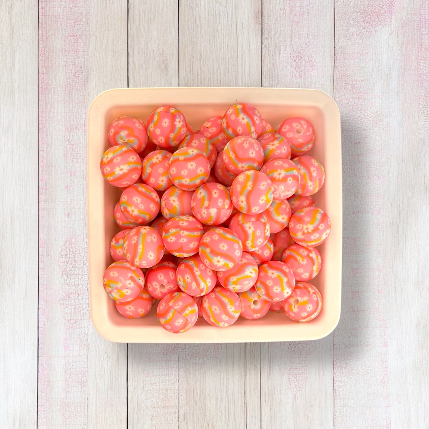 15mm Pink Spring Printed Silicone Bead (5 pack)