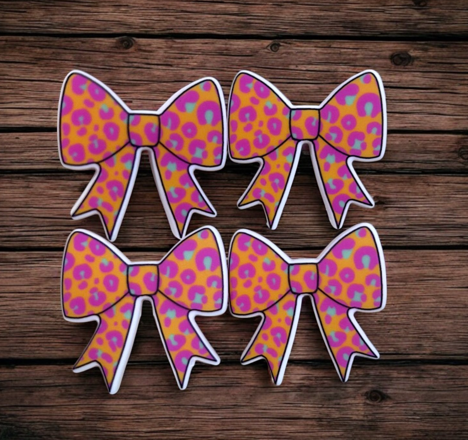 Pink and Orange Neon Leopard Bow