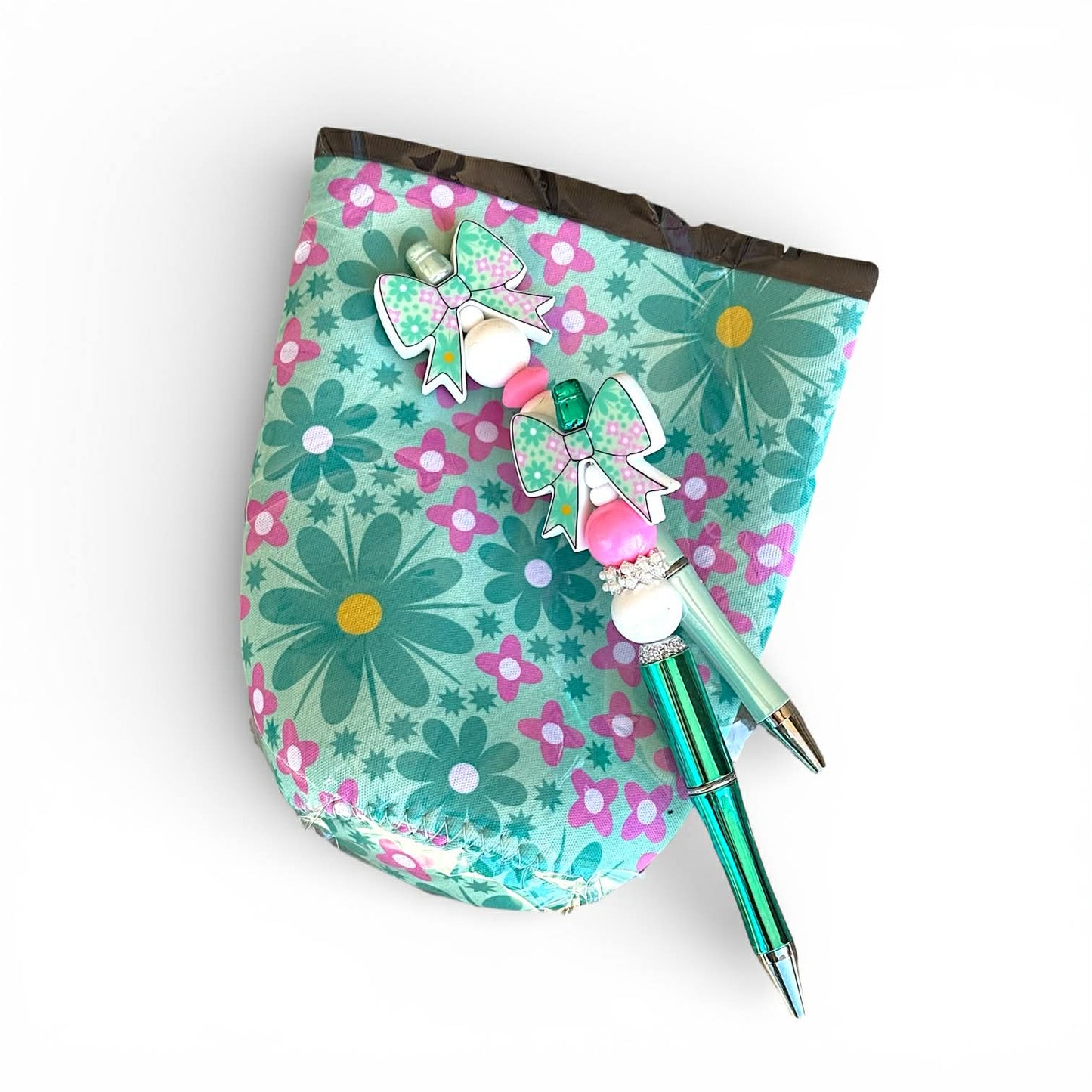 Green and Pink Floral Bow