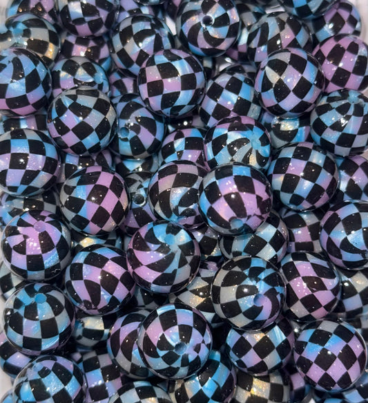 Glossy Checkered 15mm Silicone Bead (5 pack)