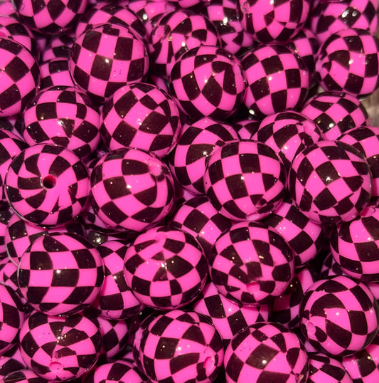 Glossy Checkered 15mm Silicone Bead (5 pack)