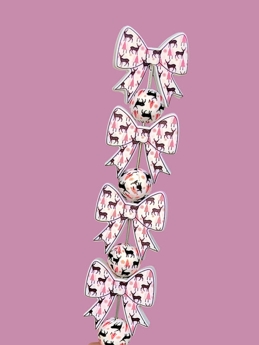 Pink Deer Christmas Bow