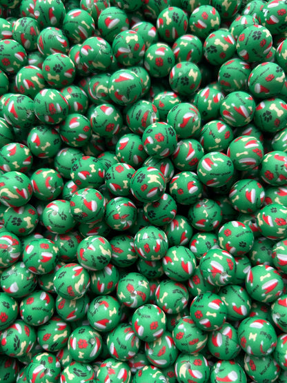 15mm Merry Woofmas Printed Bead (5 pack)