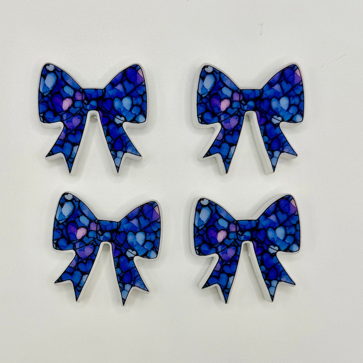 Purple Blue Hearts Bow
