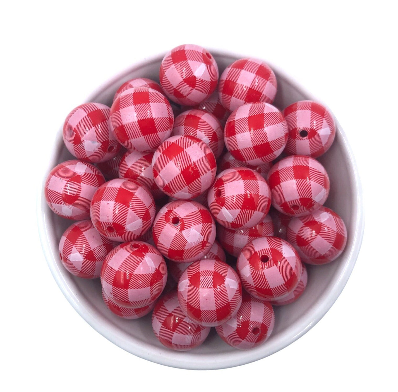 16mm Red and White Plaid Acrylic (Pack of 5)