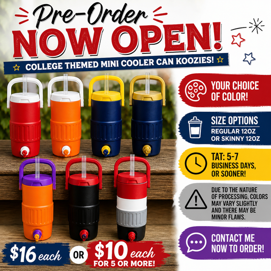Mini Cooler Koozies College Themed PREORDER