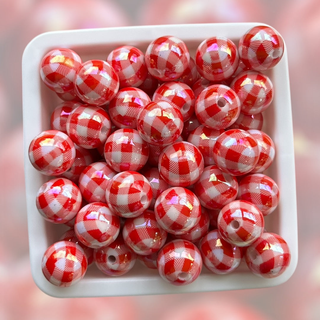 16mm Red and White Plaid Acrylic (Pack of 5)