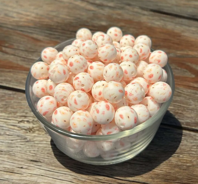 15mm Soft Pink Floral Printed Bead (5 pack)