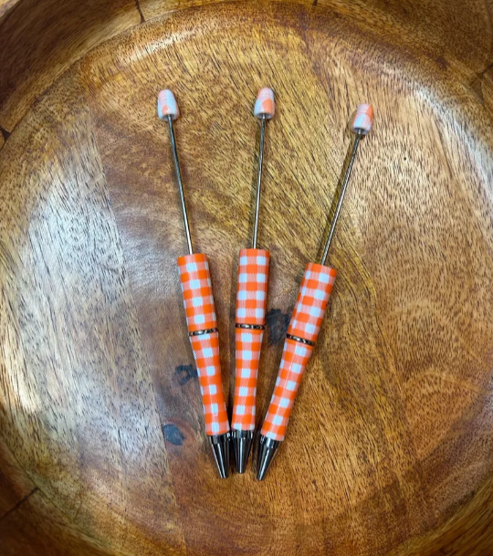 Orange Plaid Beadable Pen