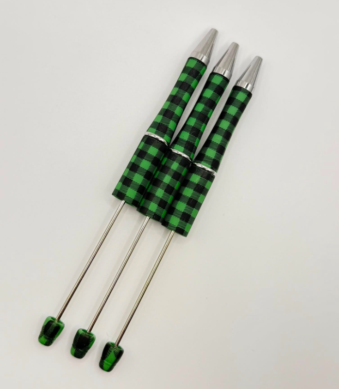 Green and Black Plaid Beadable Pen