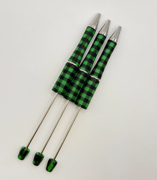 Green and Black Plaid Beadable Pen