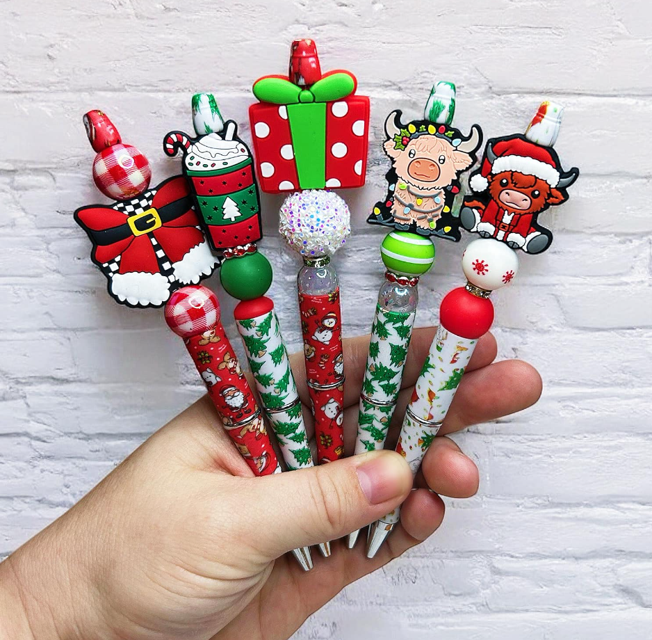 Green and White Christmas Tree Print Pen